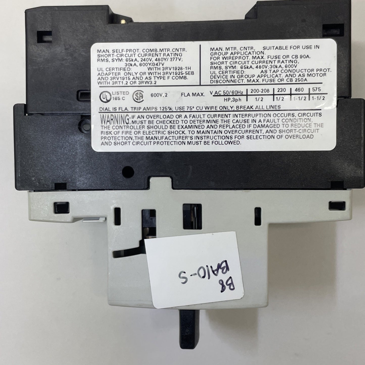 SIEMENS 3RV1021-1BA10 SIRIUS MANUAL MOTOR STARTER 1.4-2A