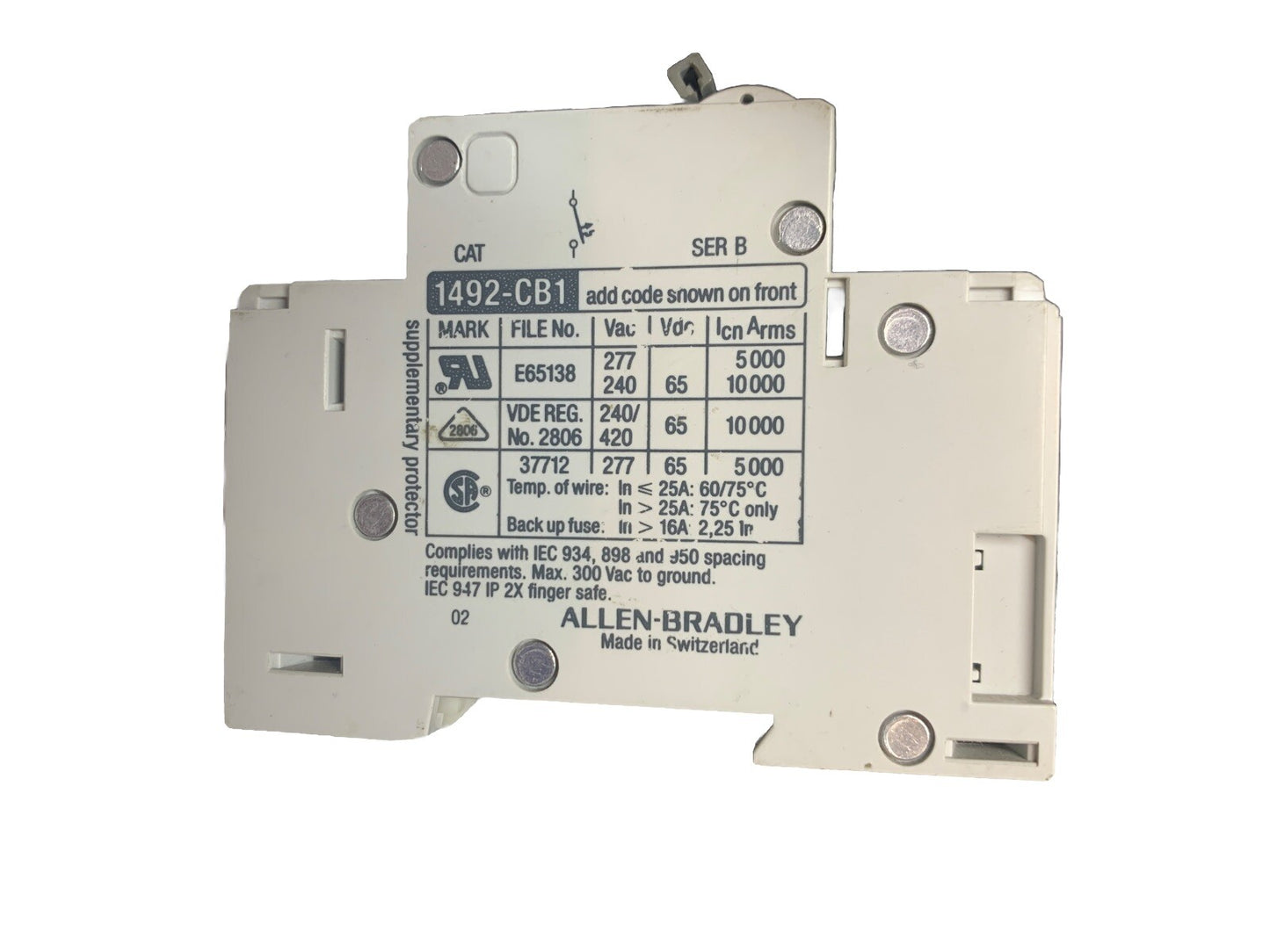 ALLEN BRADLEY 1492-CB1 CIRCUIT BREAKER SER. B 20AMP