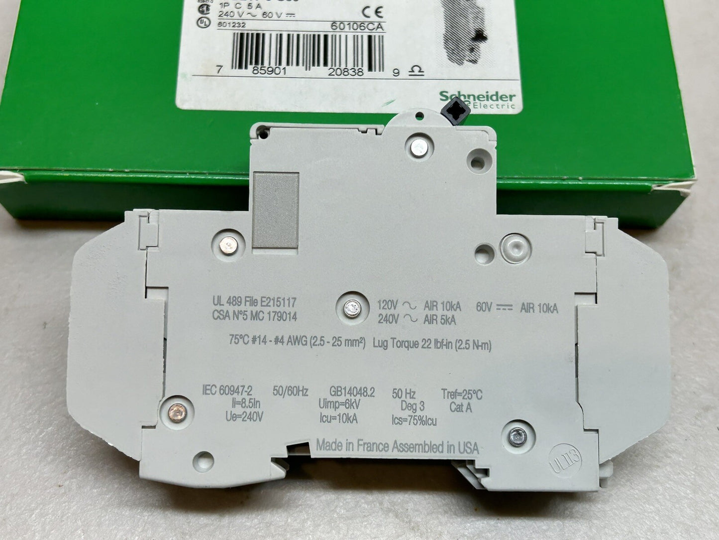 SCHNEIDER ELECTRIC 60106 MULTI 9 C60 UL489 / 1P 5A CIRCUIT BREAKER / NEW