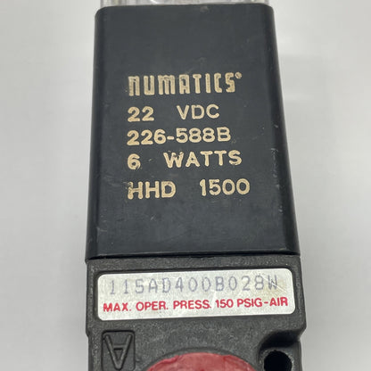 Numatics 226-588B / 11SAD400B028W Solenoid Valve 22 VDC 6W 150 PSI