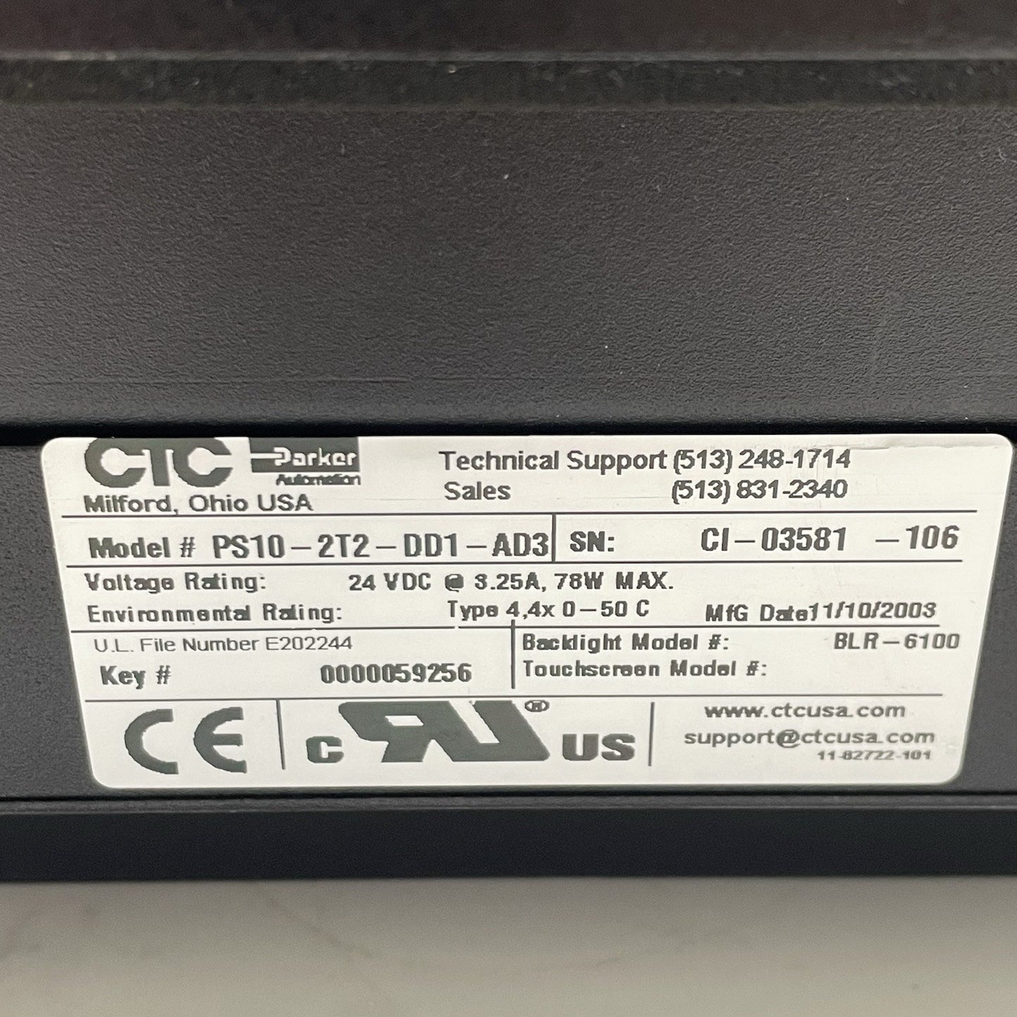 CTC P.A. PS10-2T2-DD1-AD3 Operator Interface Panel, Functional - Bad screen