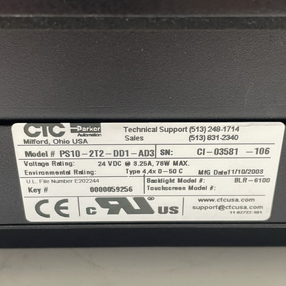 CTC P.A. PS10-2T2-DD1-AD3 Operator Interface Panel, Functional - Bad screen