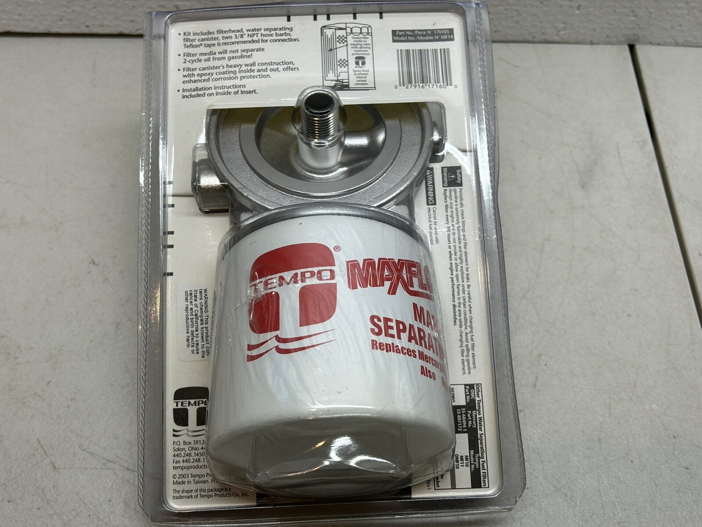 TEMPO 170105 / MF14 WATER SEPARATING FUEL FILTER KIT GAS RV MARINE / NEW