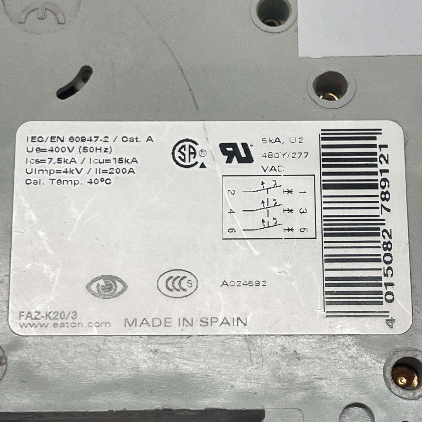 Eaton FAZ-K20/3 20A 3-Pole K-Curve Supplementary Protector