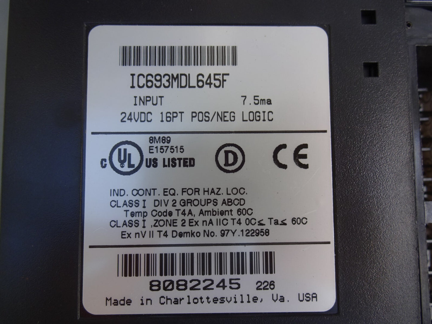 GE FANUC IC693MDL645F 24V / 16PT POS/NEG LOGIC INPUT MODULE 90-30 IC693MDL645