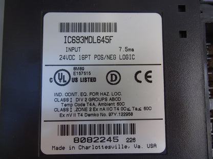 GE FANUC IC693MDL645F 24V / 16PT POS/NEG LOGIC INPUT MODULE 90-30 IC693MDL645