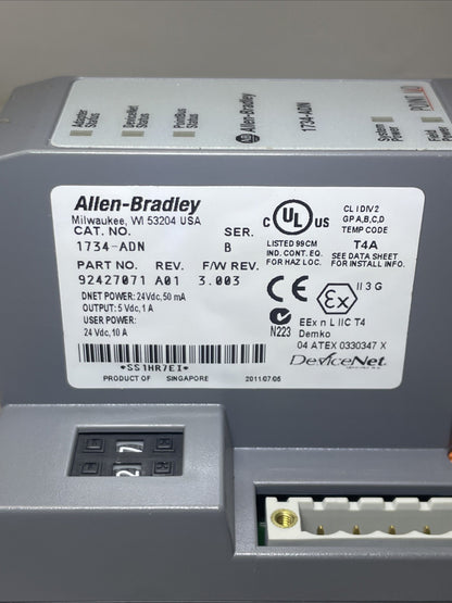 Allen Bradley 1734-ADN Ser. B DeviceNet Point I/O Part No.92427071