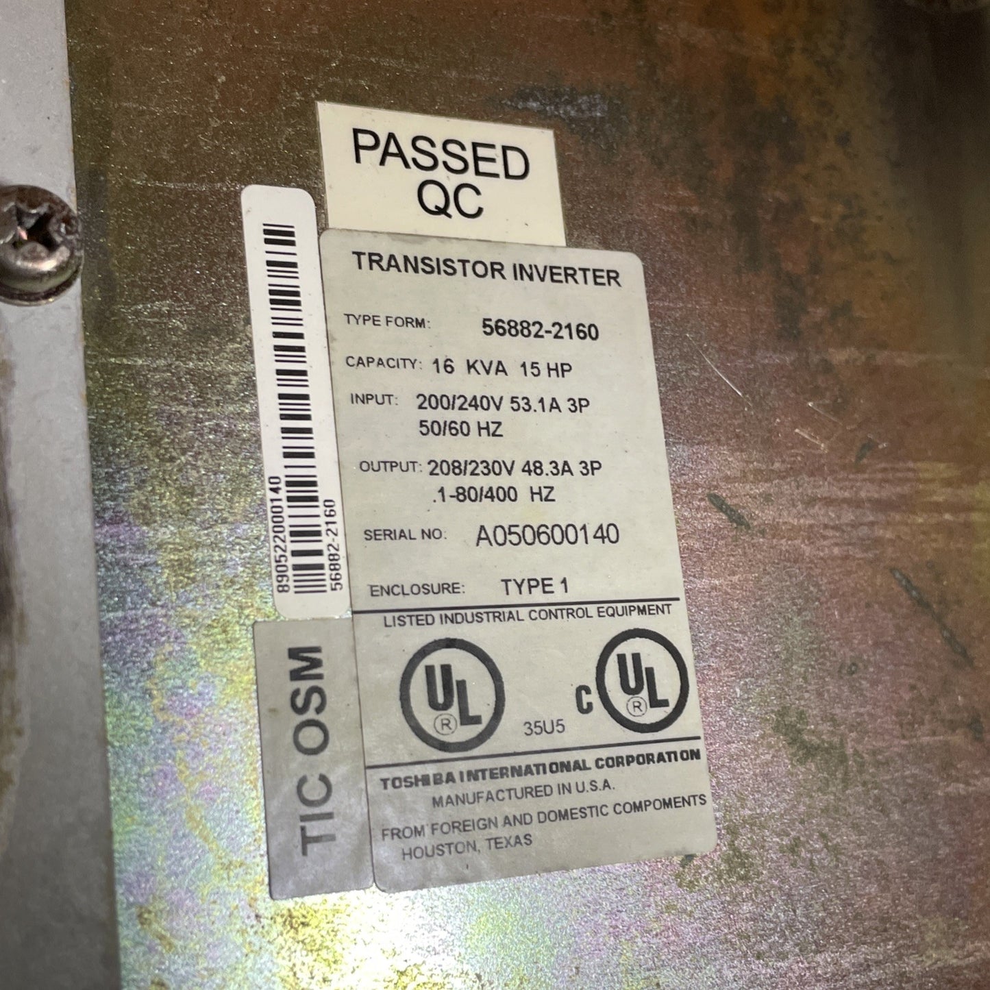 56882-2160 Toshiba Transistor Inverter 16kva 15hp **READ**