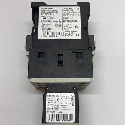 Siemens Contactor, 3RT1026-1B / 3RT1026-1B..0 w/ 3RH1921-1HA22 Contactor