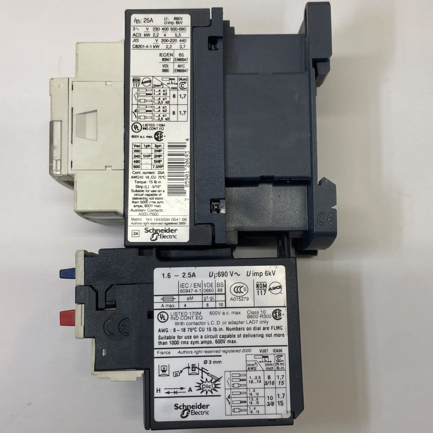 Schneider LC1D09 Contactor + LRD07 Overload Relay 9A 1.6–2.5A Motor Starter