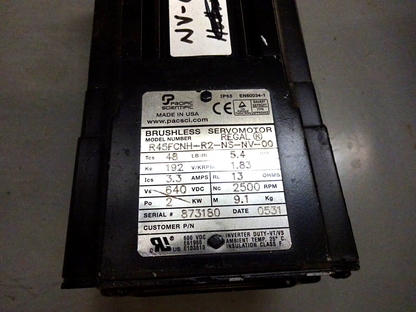 PACIFIC SCIENTIFIC R45FCNH-R2-NS-NV-00 BRUSHLESS SERVO MOTOR 640VDC 2500RPM NEW