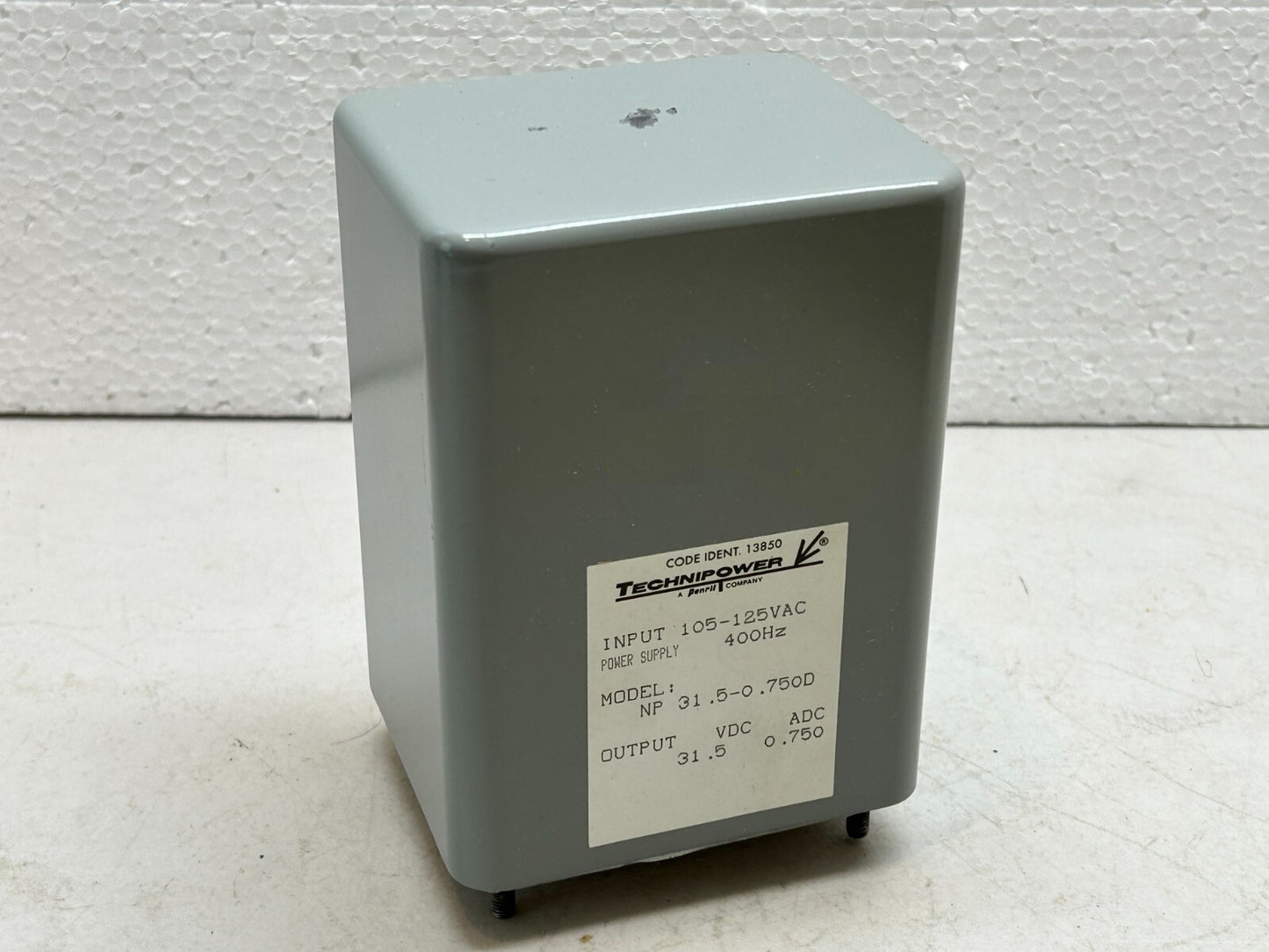 TECHNIPOWER NP-31.5-0.750D / INPUT 105-125VAC / POWER SUPPLY 400HZ / 31.5 VDC OP