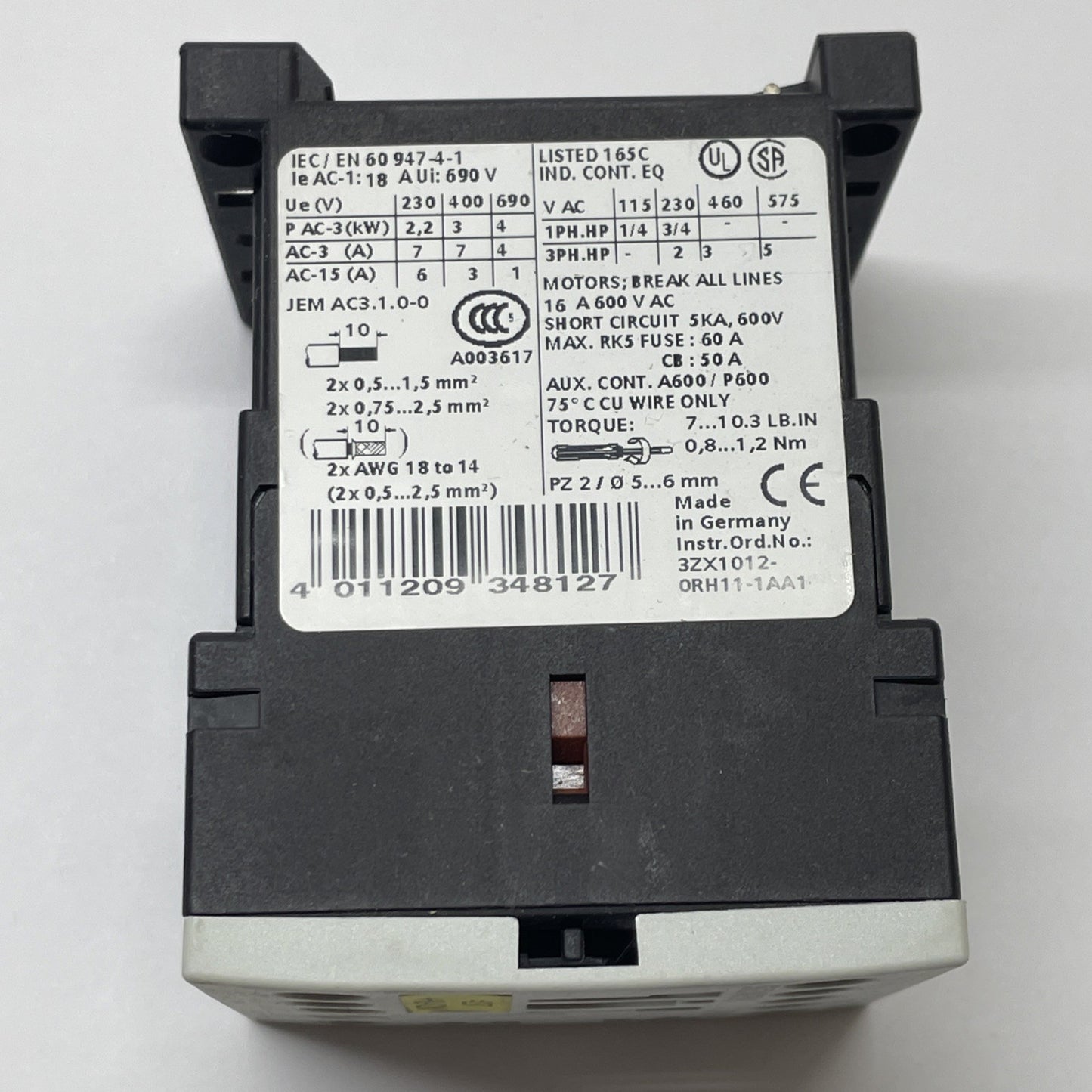 Siemens 3RT1015-1AK62 3-Pole Contactor 110 V/120 V