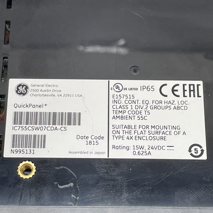 GE Fanuc IC755CSW07CDA-CS QuickPanel Operator Interface 15W 24VDC 0.625A (USA)