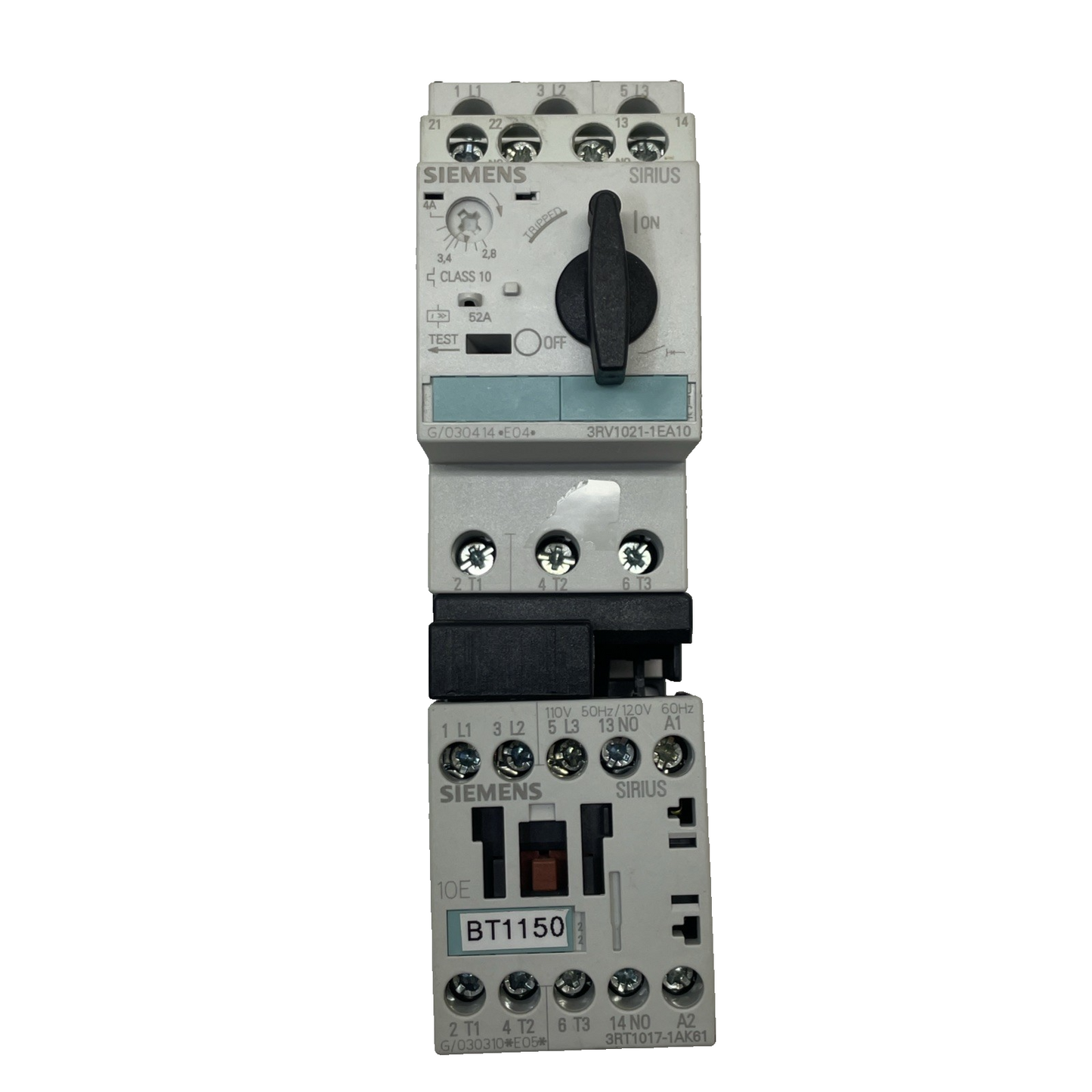 SIEMENS 3RV1021-1EA10 SIRIUS MANUAL MOTOR STARTER WITH 3RT1017-1AK61 CONTACTOR