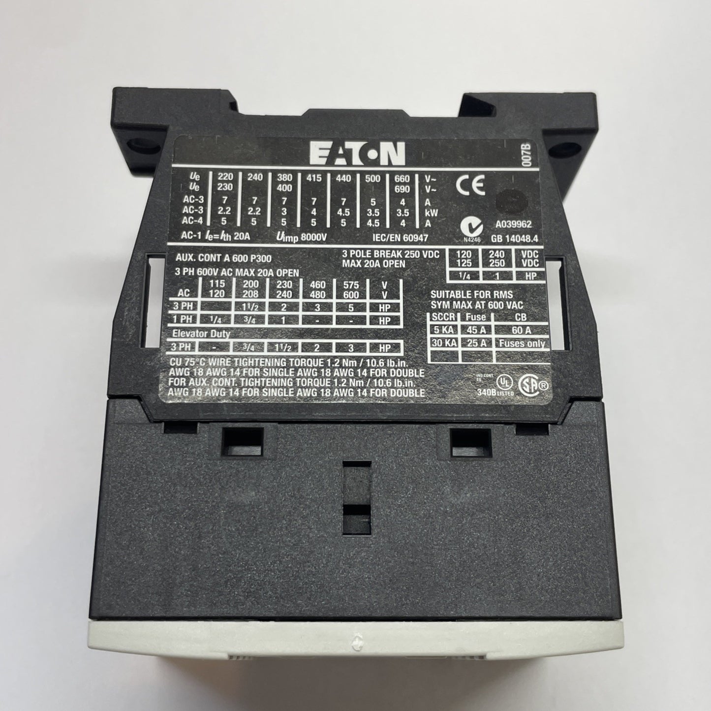 Eaton XTCE007B01 Contactor 3‑Pole 7A IEC Motor Control