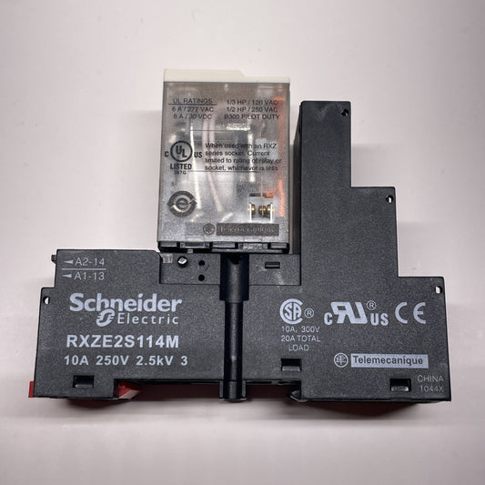Schneider RXZE2S114M 250VAC 10A Relay Base w/ RXM4AB2BD Relay