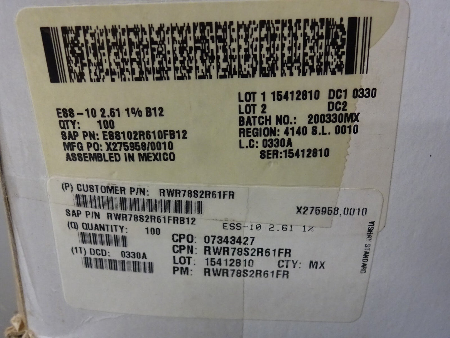(LOT OF 78) DALE RWR78S2R61FR Fixed Wire-Wound Resistor MIL-Spec RWR78 Series