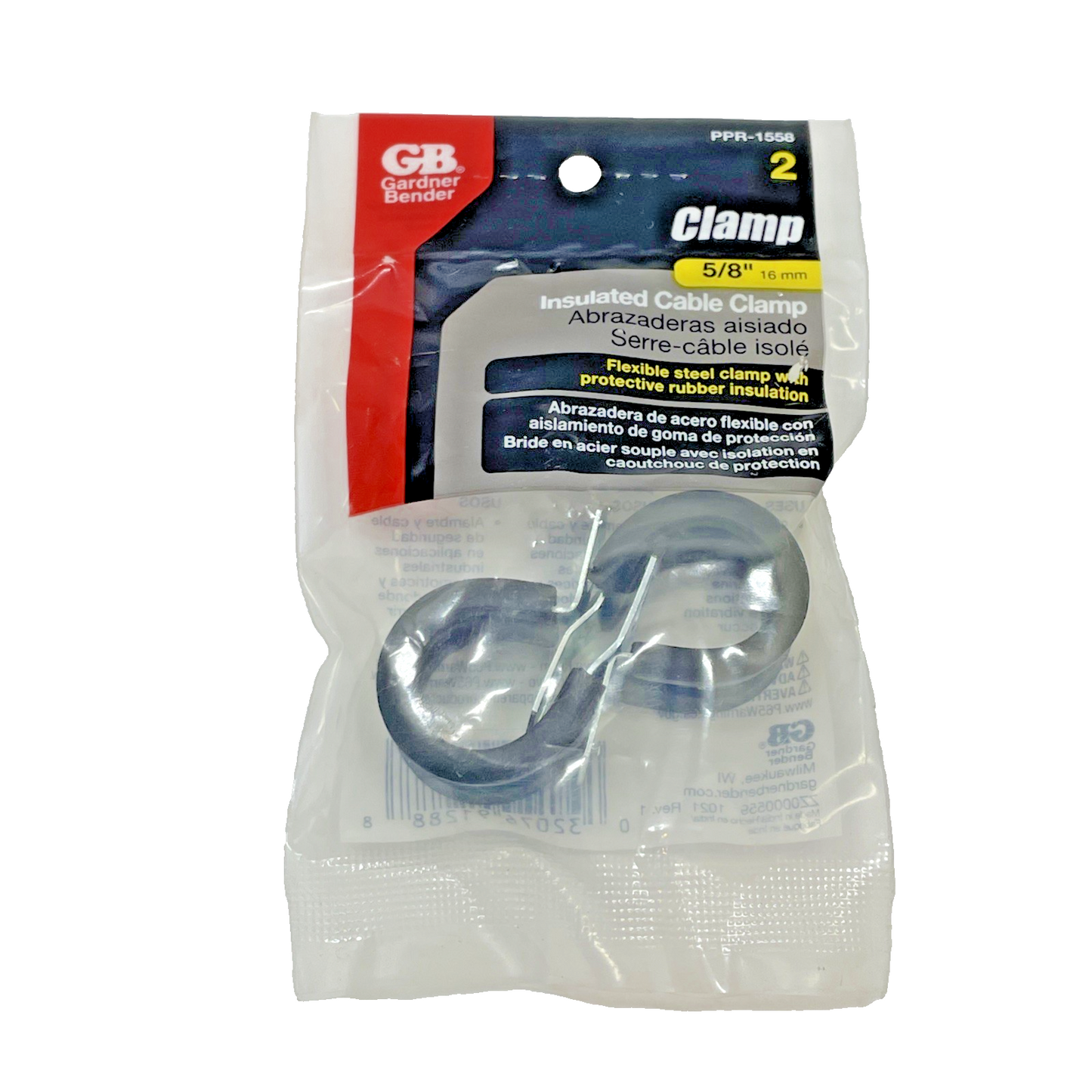 Gardner Bender Insulated Cable Clamps PPR-1558, 5/8'', 16mm, pkg of 2, black