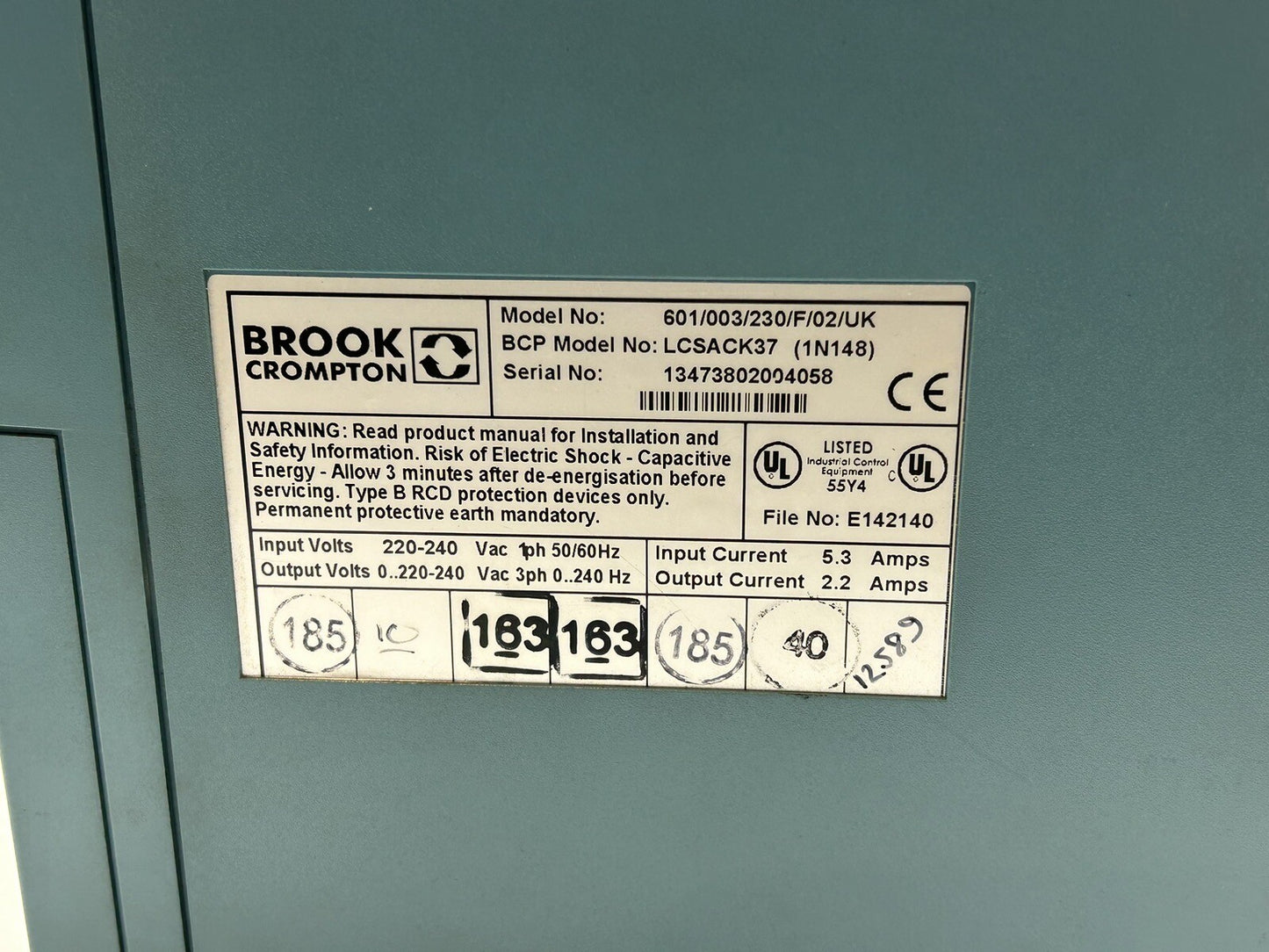 BROOK CROMPTON 601/003/230/F/02/UK POWERMAX DRIVE 220-240VAC