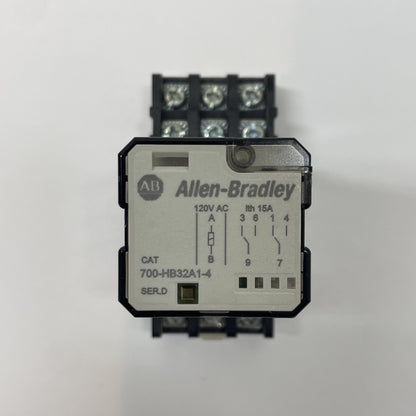 ALLEN BRADLEY 700-HB32A1-4 RELAY SER D 120VAC WITH BASE