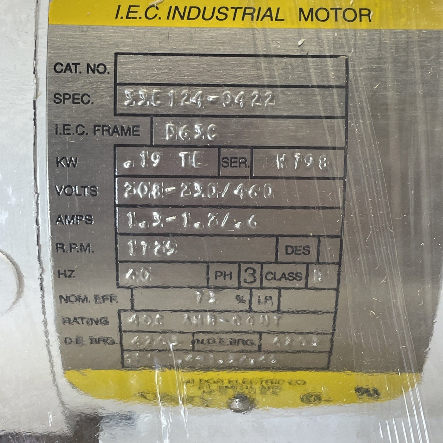 *NEW* Baldor 33E124-0422 0.19 HP 1725 RPM 3-Phase Motor 208-230/460 V