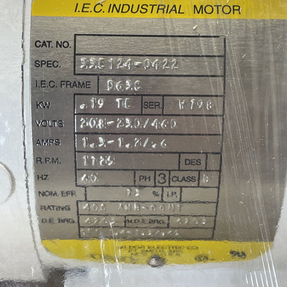 *NEW* Baldor 33E124-0422 0.19 HP 1725 RPM 3-Phase Motor 208-230/460 V