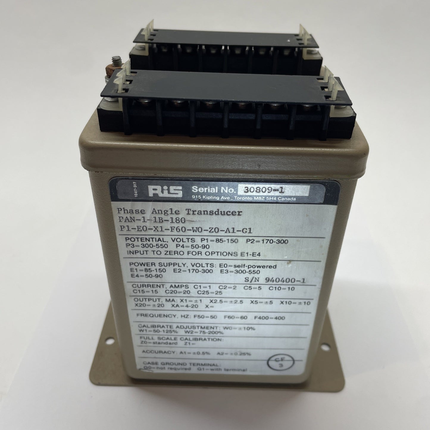 RiS PAN-1B Phase Angle Transducer PAN-1-1B-180 P1-E0-X1-F60-W0-Z0-A1-G1