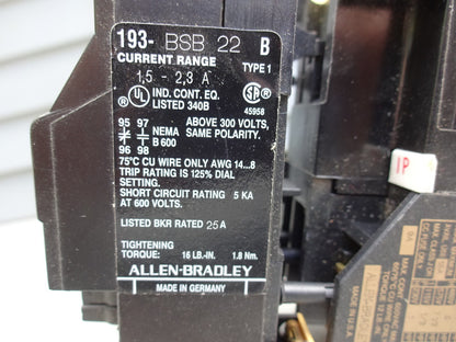 AB ALLEN BRADLEY 193-BSB 22 OVERLOAD RELAY WITH 100-A09ND3 / SERIES B