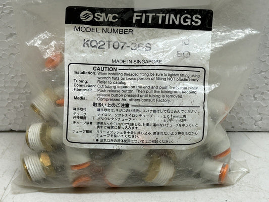 SMC FITTINGS KQ2T07-36S / BAG OF 10 NEW