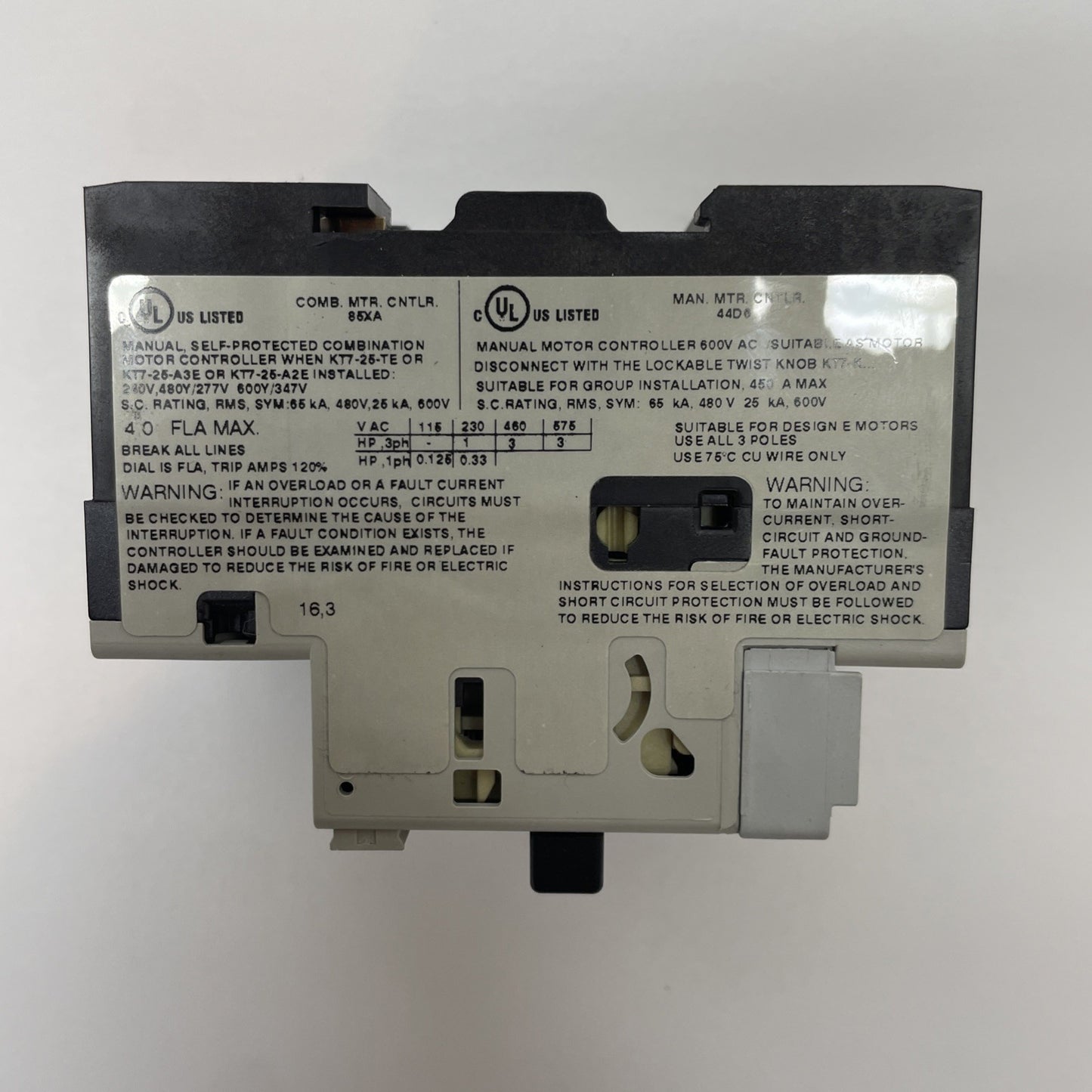 Sprecher+Schuh KTA7-25S-4.0A Motor Switch Control, 115-575VAC  2.5-4.0Amp