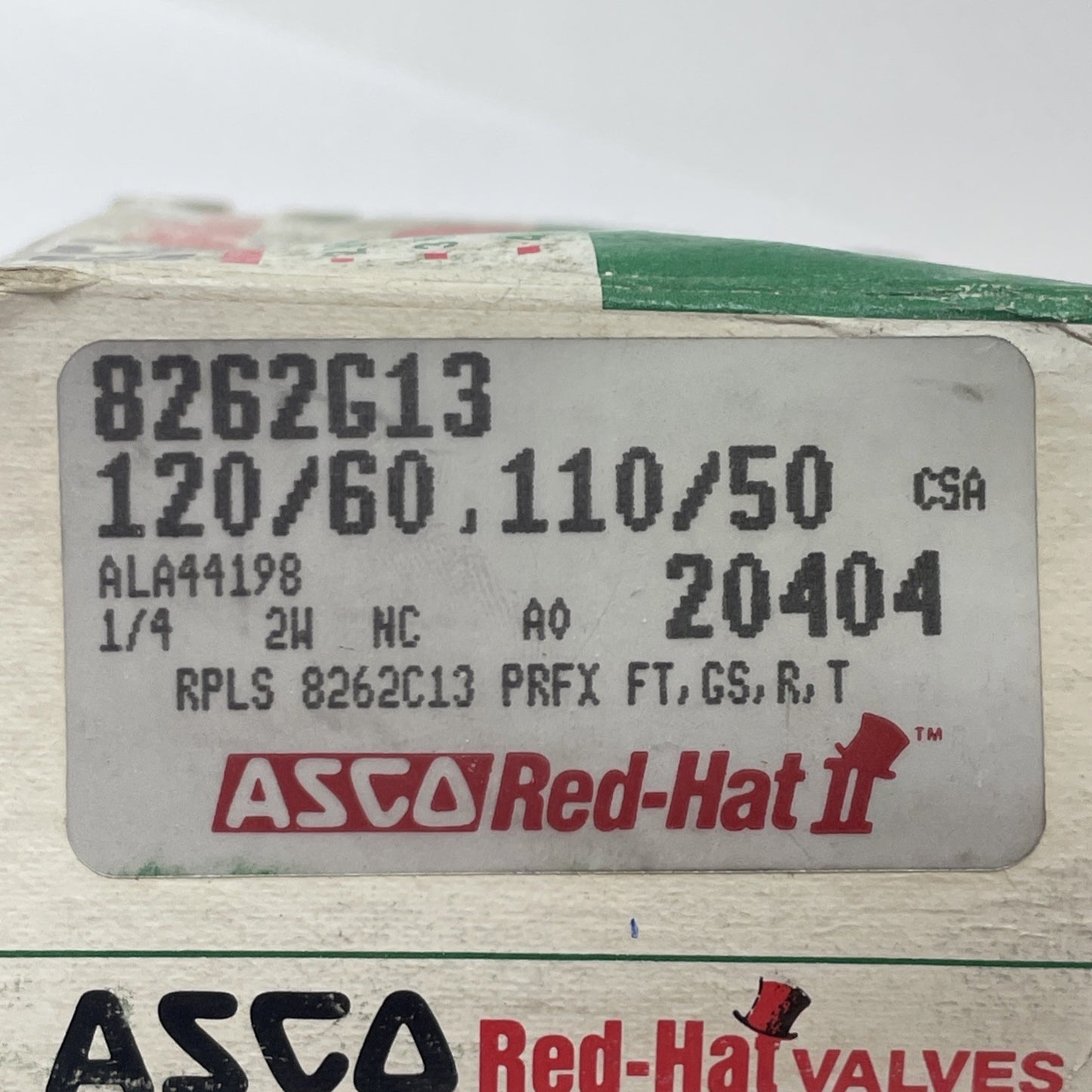 ASCO / RED HAT  8262G13 1/4″ 2-Way Brass Solenoid Valve Normally Closed 40-50PSI