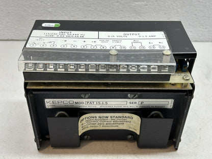 KEPCO PAT 15-1.5 P / PAT15-1.5P / POWER SUPPLY 115/230VAC 0-15VOLTS 0-1.5AMP