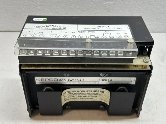 KEPCO PAT 15-1.5 P / PAT15-1.5P / POWER SUPPLY 115/230VAC 0-15VOLTS 0-1.5AMP
