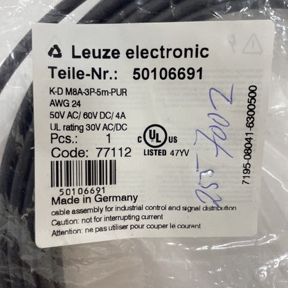 1PCS NEW LEUZE  K-D M8A-3P-5M-PUR   50106691