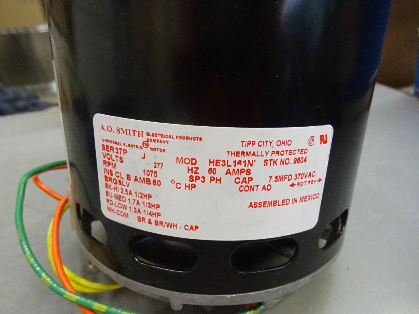 AO SMITH 9604 HE3L161 HE3L161N PERMANENT SPLIT CAPACITOR HP 1/2-1/3-1/4 RPM 1075