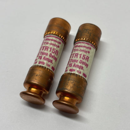 Gould Shawmut TR15R  15A 250V AC Time-Delay Class RK5 Fuse (LOT OF 2)