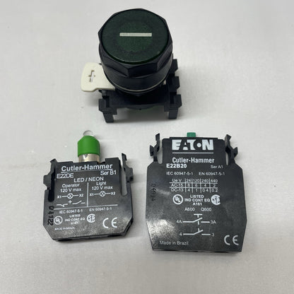 CUTLER-HAMMER E22B20 CONTACT BLOCK SER.A1 W/E22DE BUTTON GREEN
