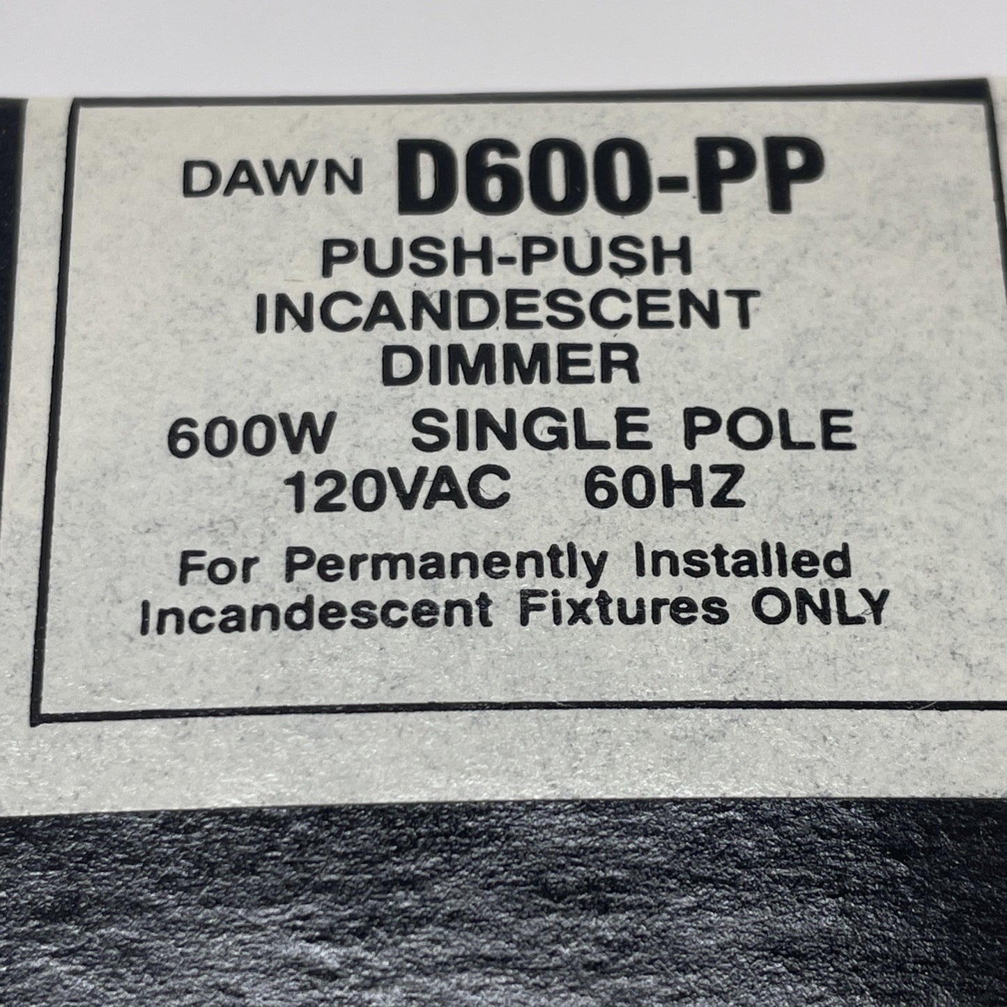 Lightolier D600-PP Push Dimmer Switch 600W 120V Ivory Single Pole Incandescent