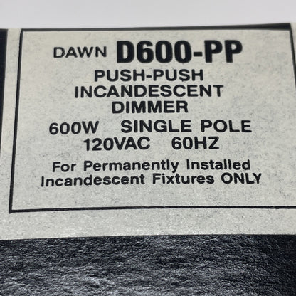 Lightolier D600-PP Push Dimmer Switch 600W 120V Ivory Single Pole Incandescent