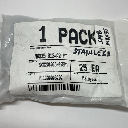 SCX208035-025M1 Stainless Socket Head Cap Screw M8X35 912-A2 FT