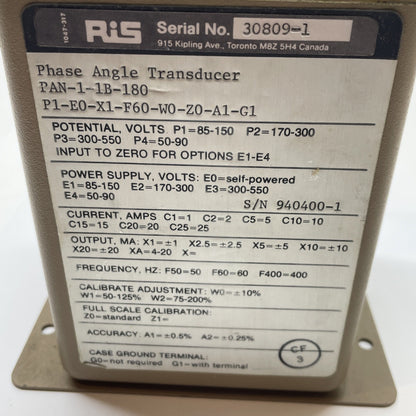 RiS PAN-1B Phase Angle Transducer PAN-1-1B-180 P1-E0-X1-F60-W0-Z0-A1-G1