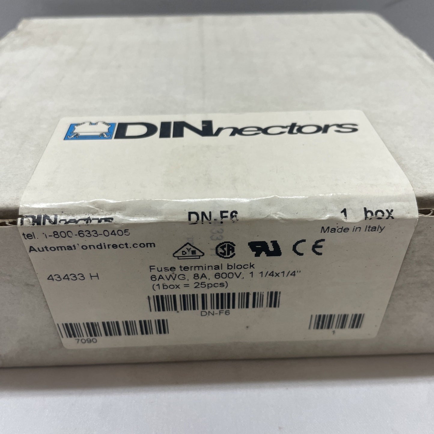 DN-F6 DINnectors Fuse Terminal Blocks - 6 AWG, 8A, 600V, 25pcs NEW