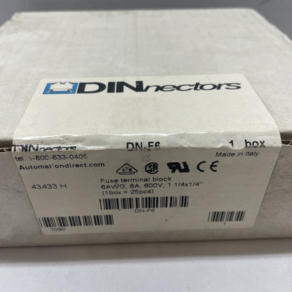 DN-F6 DINnectors Fuse Terminal Blocks - 6 AWG, 8A, 600V, 25pcs NEW