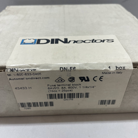 DN-F6 DINnectors Fuse Terminal Blocks - 6 AWG, 8A, 600V, 25pcs NEW