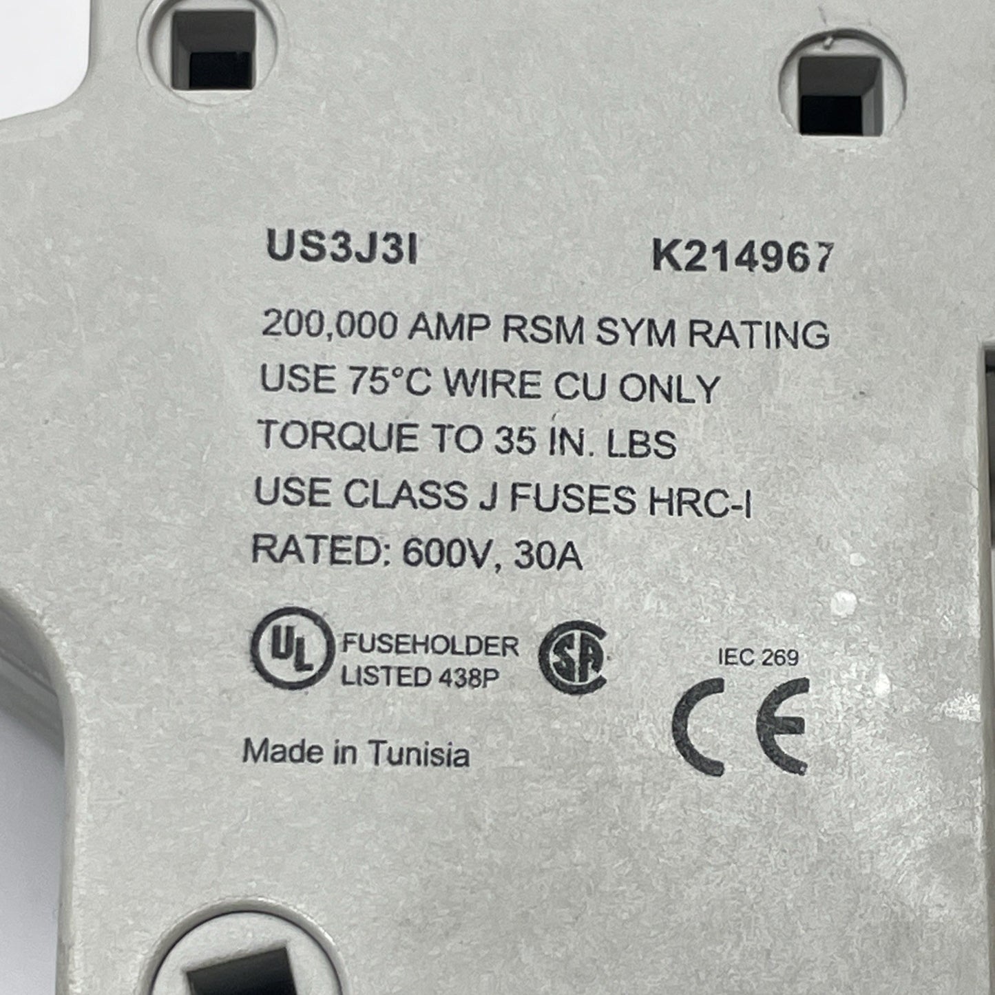 Ferraz Shawmut UltraSafe Class J 600V 30A 3-Pole Fuse US3J31 / K214967