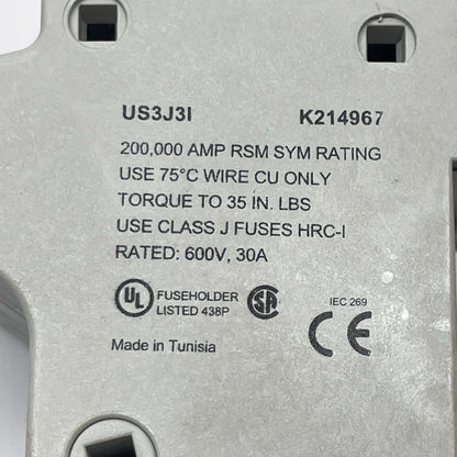 Ferraz Shawmut UltraSafe Class J 600V 30A 3-Pole Fuse US3J31 / K214967