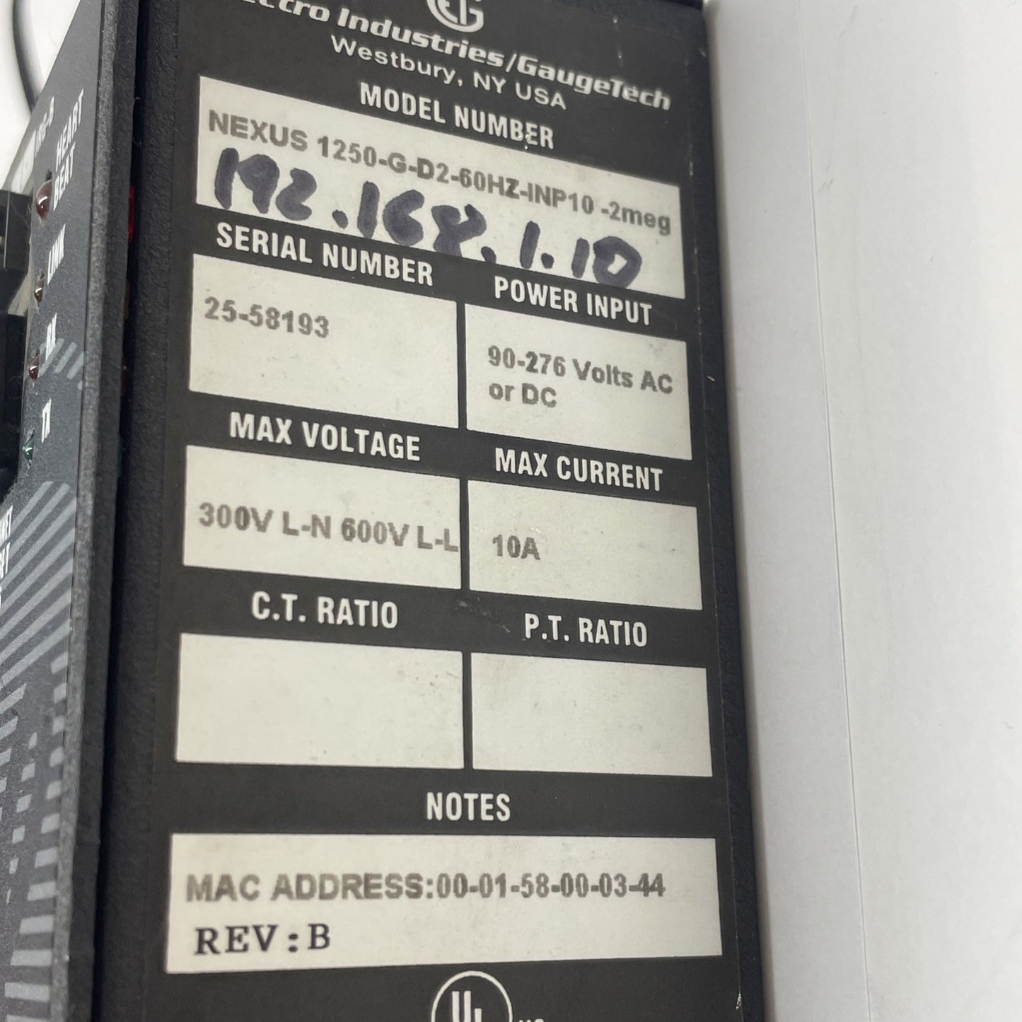 GE NEXUS 1250-G-D2-60HZ-INP10-2MEG / EPM 9650Q Power Leader 90-276 VAC/DC 10A