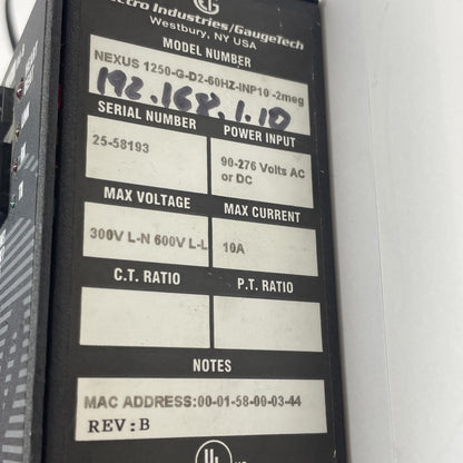 GE NEXUS 1250-G-D2-60HZ-INP10-2MEG / EPM 9650Q Power Leader 90-276 VAC/DC 10A