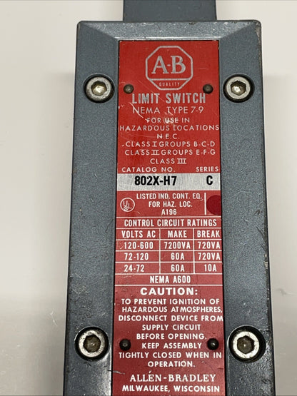 Allen Bradley 802X-H7 Rotary Lever Arm Limit Switch w/ Z-21331 Operating Head